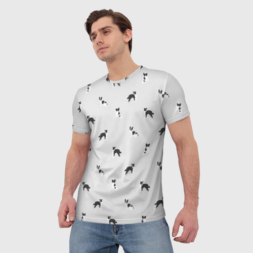 Мужская футболка 3D Черно-белые собачки паттерн, цвет 3D печать - фото 3