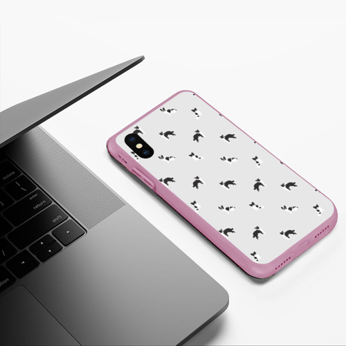 Чехол для iPhone XS Max матовый Черно-белые собачки паттерн, цвет розовый - фото 5