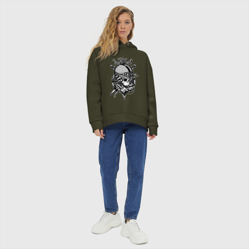 Женское худи Oversize хлопок Skull biker, цвет хаки - фото 6