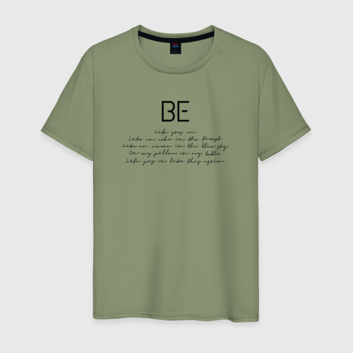 Мужская футболка хлопок с принтом BE | BTS | БТС, вид спереди #2