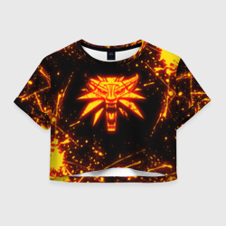 Женская футболка Crop-top 3D The Witcher fire wolf logo огненный Ведьмак