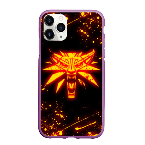 Чехол для iPhone 11 Pro Max матовый The Witcher fire wolf logo огненный Ведьмак, цвет фиолетовый