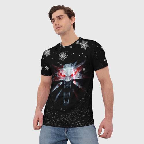 Мужская футболка 3D с принтом ВЕДЬМАК НОВОГОДНИЙ / THE WITCHER WINTER, фото на моделе #1