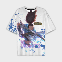 Мужская футболка oversize 3D Yasuo league of Legends, брызги красок