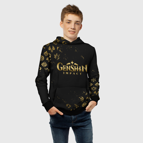 Детская толстовка 3D Golden symbol Genshin Impact, цвет черный - фото 6