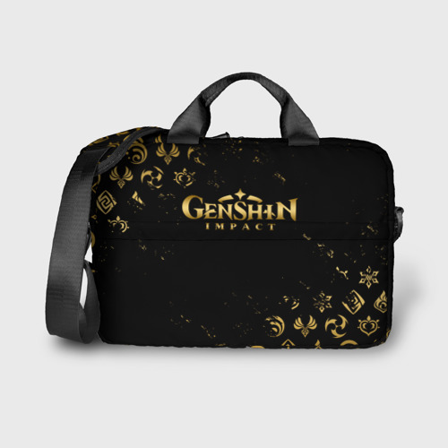 Сумка для ноутбука с принтом Golden symbol Genshin Impact, вид спереди №1