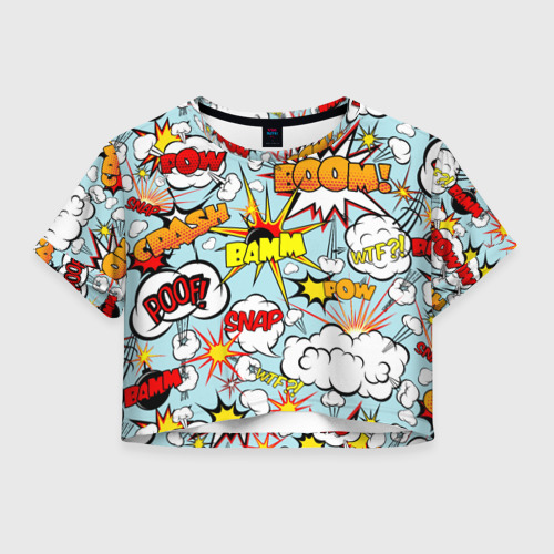 Женская футболка Crop-top 3D Boom - pop-art explosion pattern, цвет 3D печать