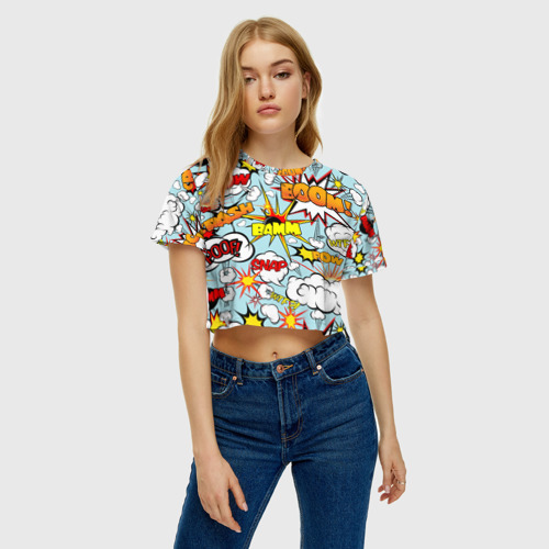 Женская футболка Crop-top 3D Boom - pop-art explosion pattern, цвет 3D печать - фото 3