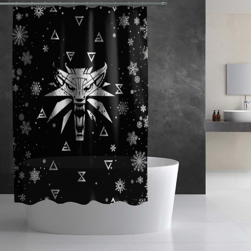 Штора 3D для ванной Чёрный свитер Ведьмак новогодний - фото 3