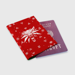 Обложка для паспорта матовая кожа Красный свитер Ведьмак новогодний - фото 2