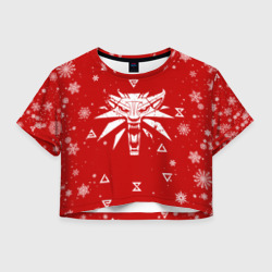 Женская футболка Crop-top 3D Красный свитер Ведьмак новогодний