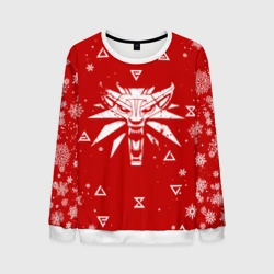 Мужской свитшот 3D Красный свитер Ведьмак новогодний