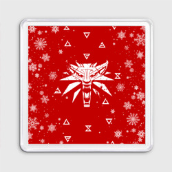 Магнит 55*55 Красный свитер Ведьмак новогодний