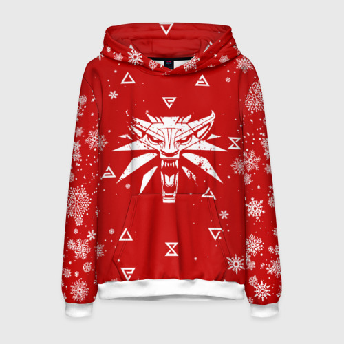 Мужская толстовка 3D Красный свитер Ведьмак новогодний, цвет белый