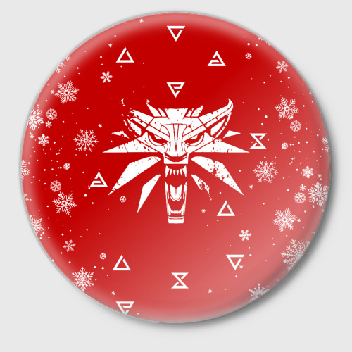 Значок Красный свитер Ведьмак новогодний, цвет белый