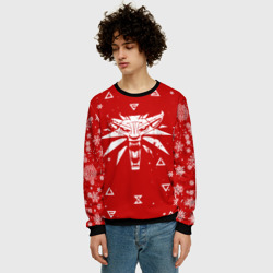 Мужской свитшот 3D Красный свитер Ведьмак новогодний - фото 2