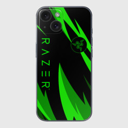 Чехол для iPhone 15 силиконовый с защитой камеры Razer green