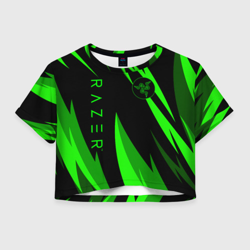 Женская футболка Crop-top 3D Razer green, цвет 3D печать