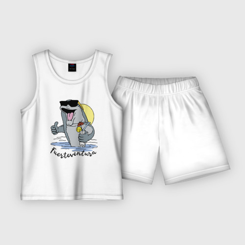 Детская пижама с шортами из хлопка с принтом Fuerteventura - summer paradise, вид спереди №1
