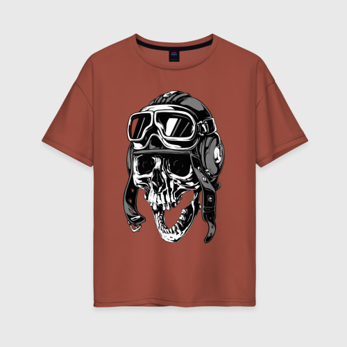 Женская футболка хлопок Oversize Skull Ridеr, цвет кирпичный