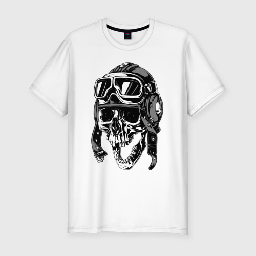 Мужская футболка приталенная из хлопка с принтом Skull Ridеr, вид спереди №1