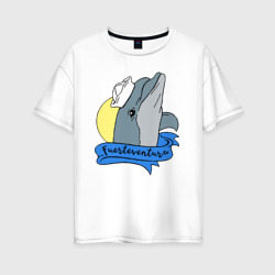 Женская футболка хлопок Oversize Дельфин на фоне солнца - Fuerteventura