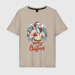 Мужская футболка хлопок Oversize Merry Santa christmas - bad angel wings