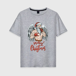 Женская футболка хлопок Oversize Merry Santa christmas - bad angel wings