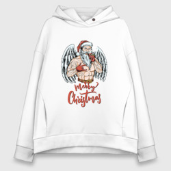 Женское худи Oversize хлопок Merry Santa christmas - bad angel wings