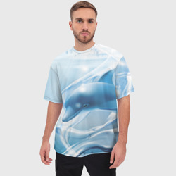 Мужская футболка oversize 3D Дельфин в лазурном океане - фото 2