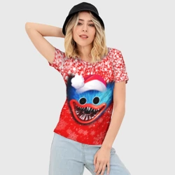 Женская футболка 3D Slim Poppy Playtime Хаги Ваги новогодний, снежинки - фото 2
