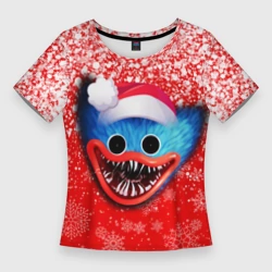 Женская футболка 3D Slim Poppy Playtime Хаги Ваги новогодний, снежинки