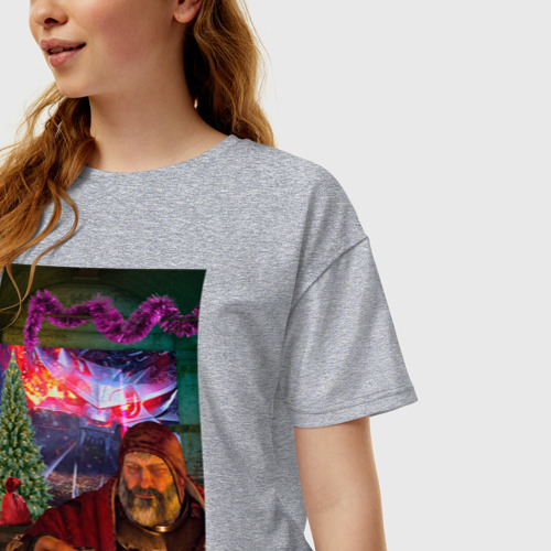 Женская футболка хлопок Oversize Новогодний ведьмак | Барон, цвет меланж - фото 3