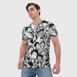 Мужская футболка 3D Манки д Луффи чёрно белый - фото 2