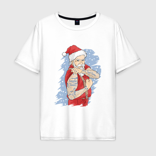 Мужская футболка хлопок Oversize с принтом Татуированный Санта, вид спереди #2
