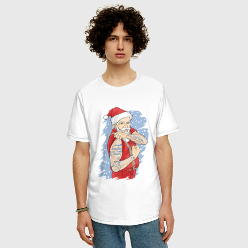Мужская футболка хлопок Oversize с принтом Татуированный Санта, фото на моделе #1