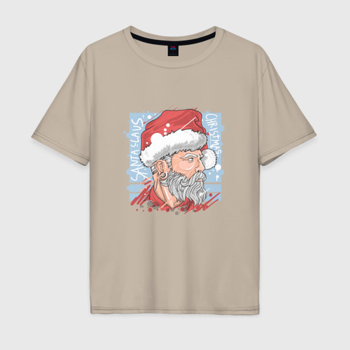 Мужская футболка хлопок Oversize Барбер Санта, цвет миндальный