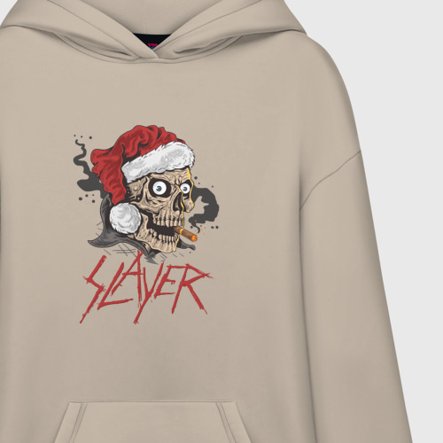 Худи SuperOversize хлопок Slayer skull Santa, цвет миндальный - фото 3