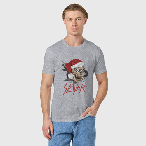 Мужская футболка хлопок Slayer skull Santa, цвет меланж - фото 3