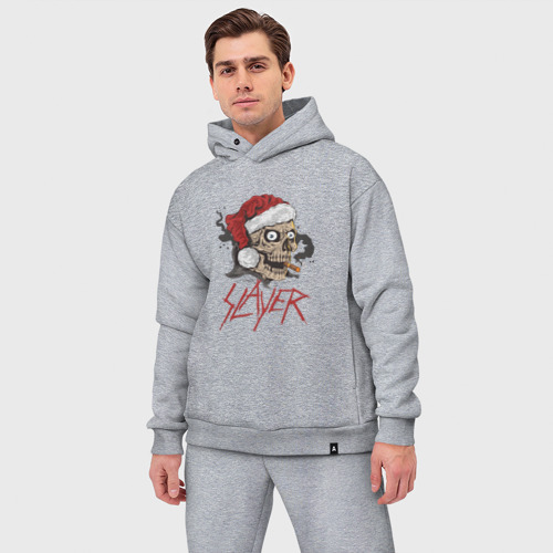 Мужской костюм oversize хлопок Slayer skull Santa, цвет меланж - фото 3