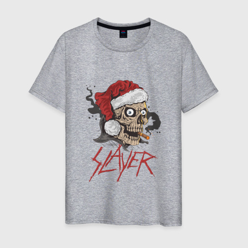 Мужская футболка хлопок Slayer skull Santa, цвет меланж