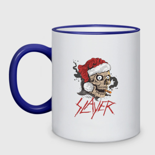 Кружка двухцветная Slayer skull Santa, цвет Кант синий