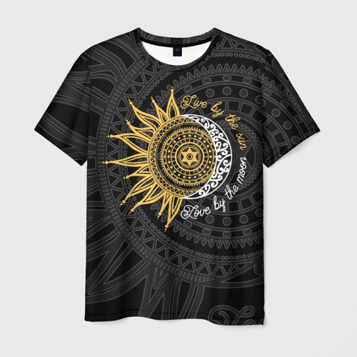 Мужская футболка 3D с принтом Live by the sun Love by the moon, вид спереди #2