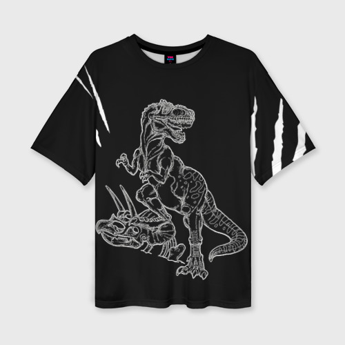 Женская футболка оверсайз с принтом Тираннозавр Скелет, вид спереди №1