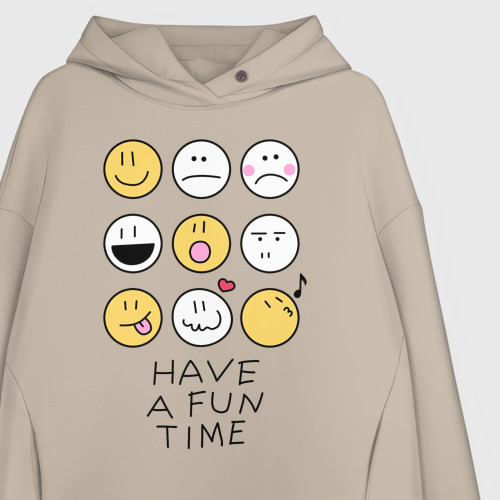 Женское худи Oversize хлопок Have a fun time - emoji, цвет миндальный - фото 3