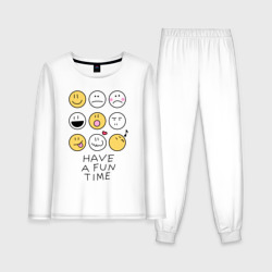 Женская пижама с лонгсливом хлопок Have a fun time - emoji