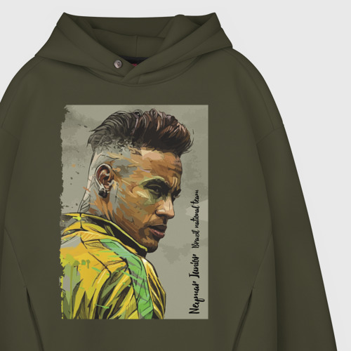 Мужское худи Oversize хлопок Neymar Junior - Brazil national team, цвет хаки - фото 4