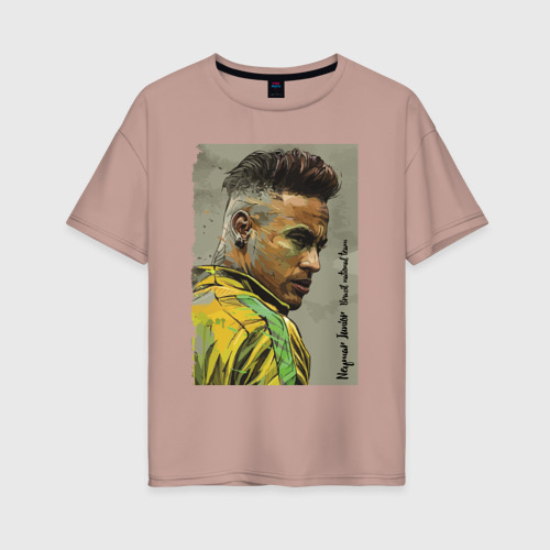 Женская футболка хлопок Oversize Neymar Junior - Brazil national team, цвет пыльно-розовый