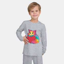 Детская пижама с лонгсливом хлопок Влюбленный котик держит сердце - фото 2