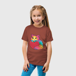 Детская футболка хлопок Влюбленный котик держит сердце - фото 2
